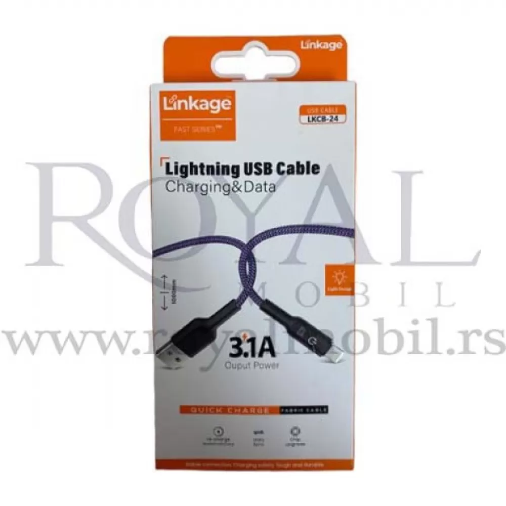 USB kabal LINKAGE Charging & Data LKCB-24 lightning 3.1A 1m plava