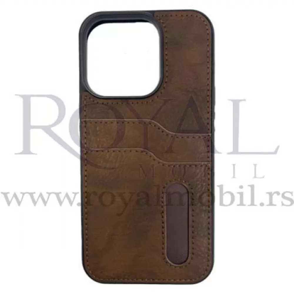 Futrola LEATHER No1 SA DZEPICEM za iPhone 14 (6.1) braon