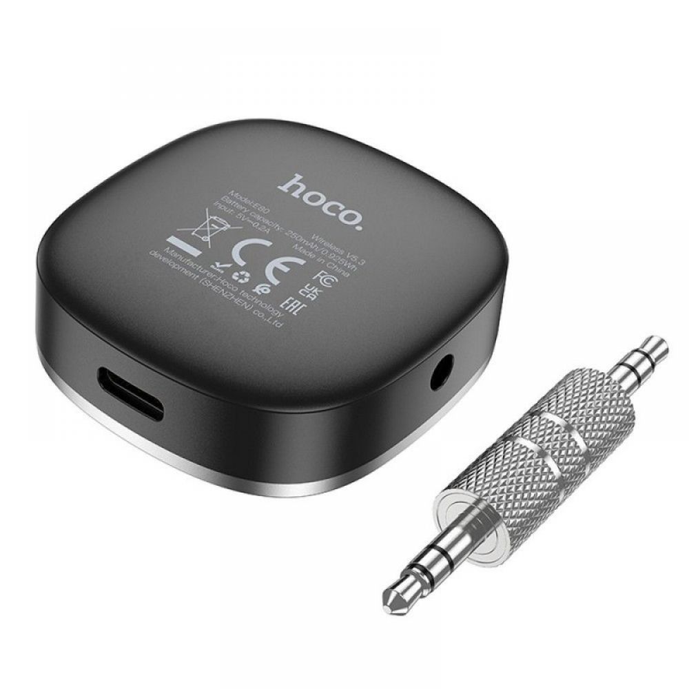 Adapter Hoco. AUX Bluetooth E80 sa displejem crni