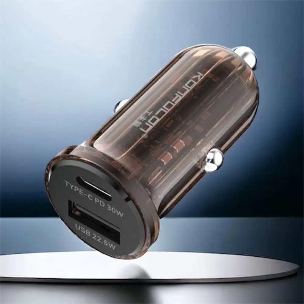 Auto punjac KONFULON mini C85Q USB-A 22.5W / USB-C 30W FAST crni