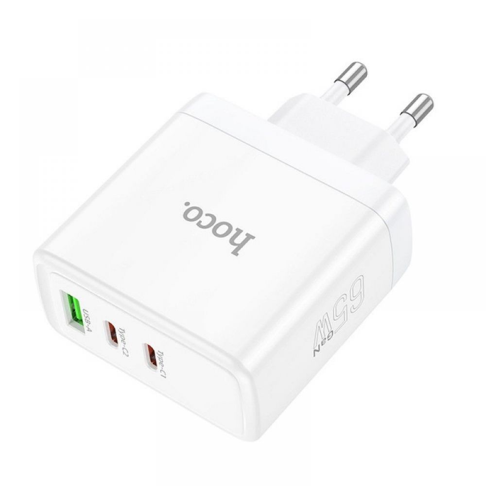 Kucni punjac (adapter) Hoco. N30 2 x Type C + USB A QC PD 65W GaN beli