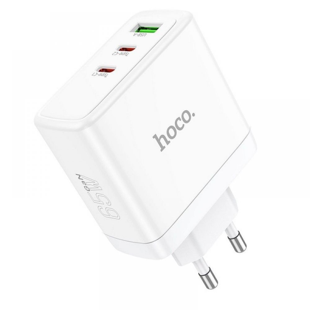 Kucni punjac (adapter) Hoco. N30 2 x Type C + USB A QC PD 65W GaN beli