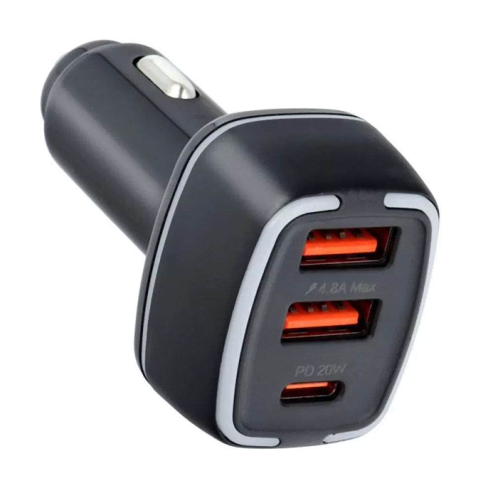 Auto punjac PAVAREAL PA-CC65 Type C PD20W + 2xUSB 4.8A crni