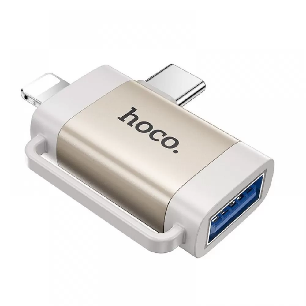 HOCO adapter OTG 2in1 UA31F Type C (muski) / Lightning (muski) na USB A (zenski) sivi