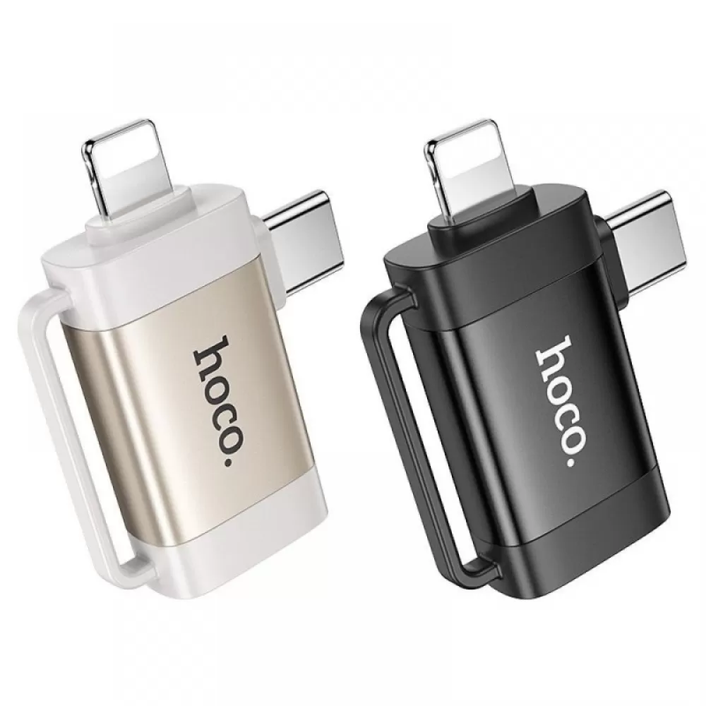 HOCO adapter OTG 2in1 UA31F Type C (muski) / Lightning (muski) na USB A (zenski) sivi