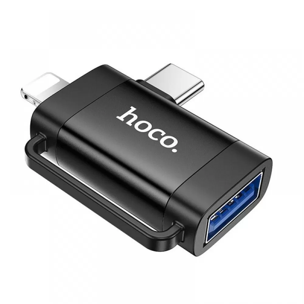 HOCO adapter OTG 2in1 UA31F Type C (muski) / Lightning (muski) na USB A (zenski) crni