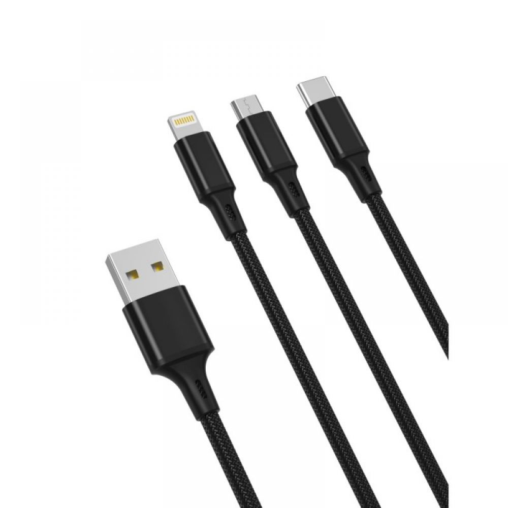 XO kabal NB173 3in1 USB - Lightning + USB-C + microUSB 1,2 m 2,4A crni