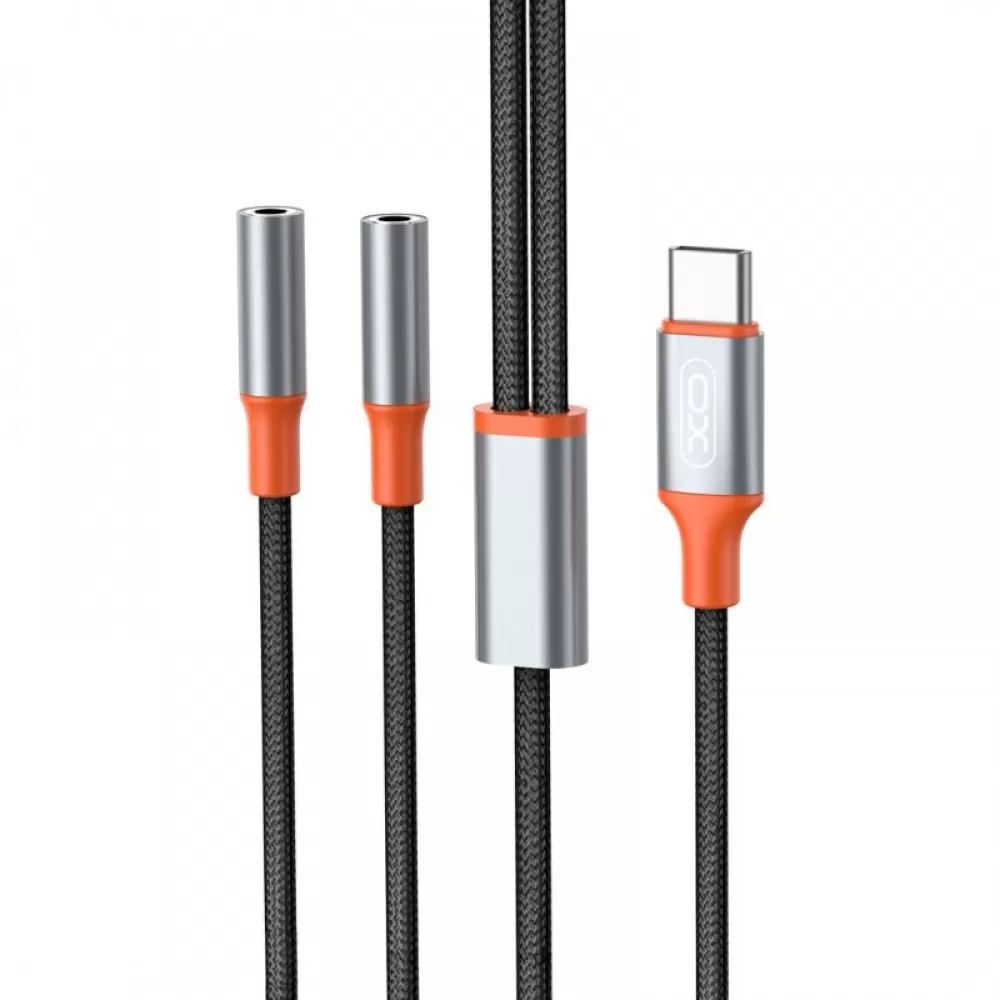 XO kabal audio 2in1 NB- R269B 3.5mm USB-C - socket 3.5mm jack / socket 3.5mm jack 1,2 m crni