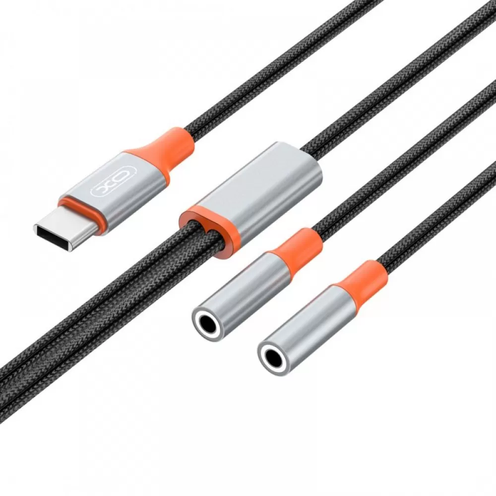 XO kabal audio 2in1 NB- R269B 3.5mm USB-C - socket 3.5mm jack / socket 3.5mm jack 1,2 m crni