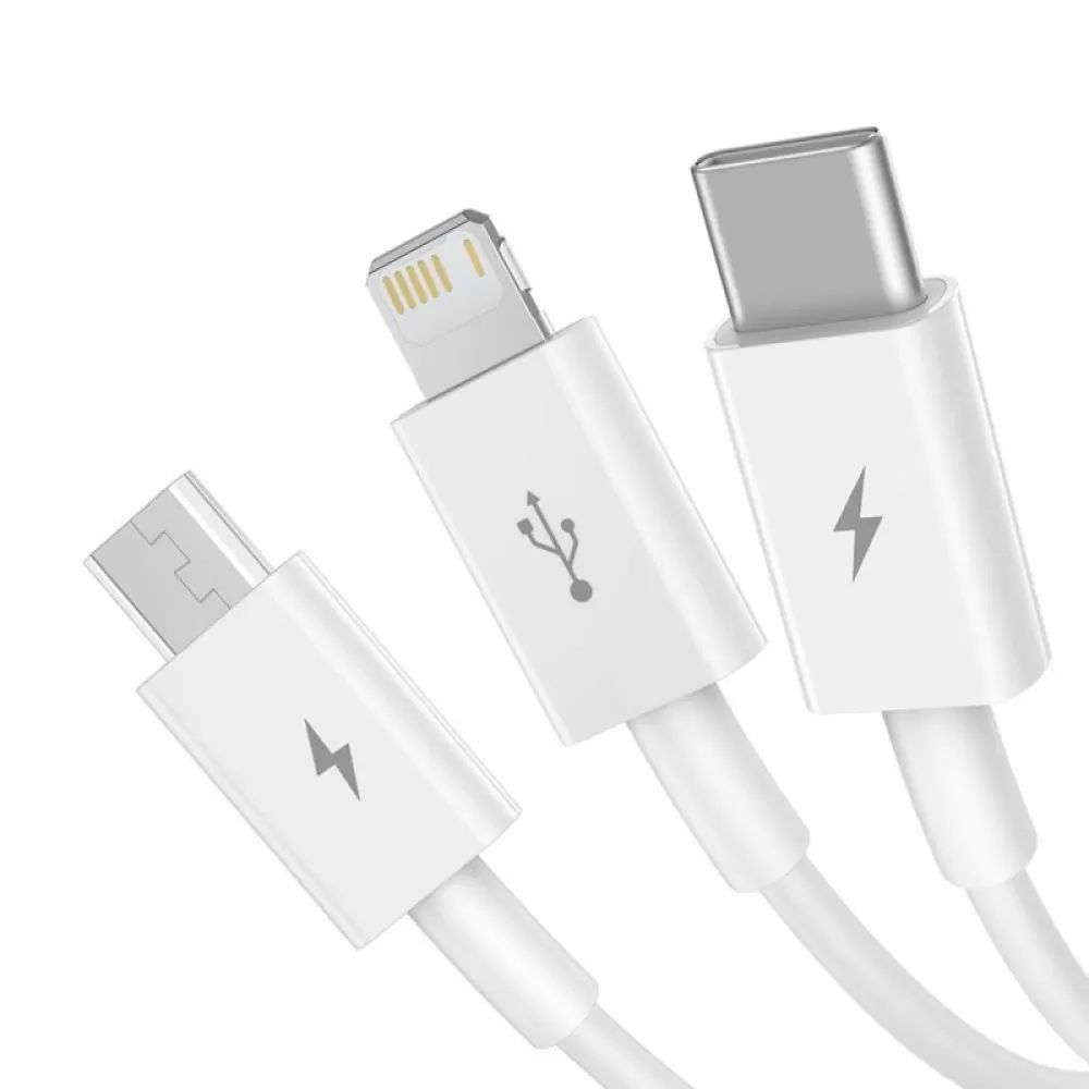 USB kabal 3in1 Baseus Superior USB na Lightning + USB-C + microUSB 1,5 m 3,5A beli