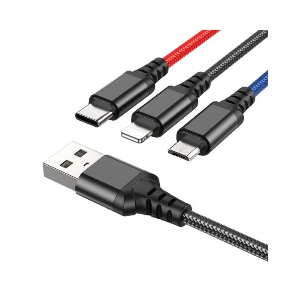 USB kabal HOCO. X76 3u1 USB A na Lightning / Micro USB / Type C 2A 1 m crni / crveni / plavi