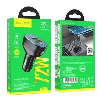 Auto punjac Hoco. NZ11 2 x USB A + 2 x Type C PD QC 72W crni