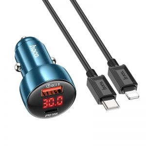 Auto punjac HOCO. Z50 USB A + Type C + kabl Type C na Type C PD QC3.0 3A 48W plava