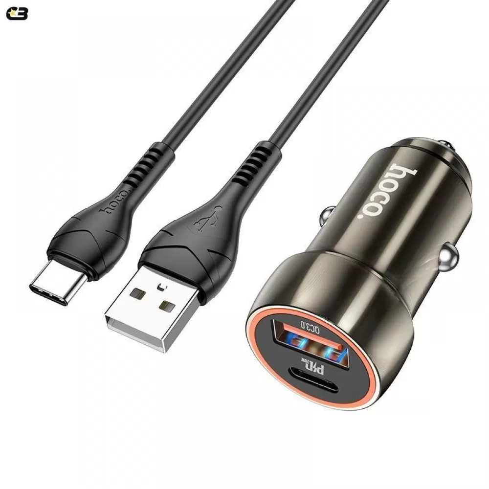 HOCO auto punjac USB A + Type C + kabl USB A na Type C PD QC3.0 3A 20W Z46A metalik sivi