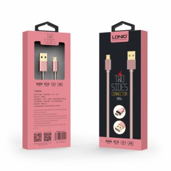 USB data kabal LDNIO LS24 1000mm lightning roze