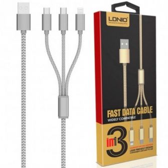 USB kabal LDNIO LC85 3in1 za Iphone lightning/2xmicro 1.2m srebrni