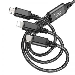 HOCO kabl 3u1 USB A na Lightning / Micro USB / Type C 2A X76 1 m crni