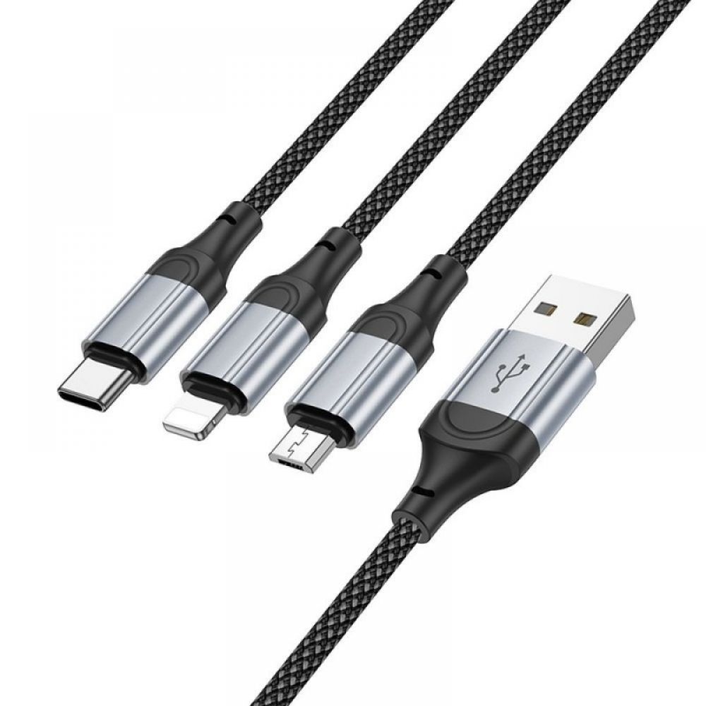 HOCO kabl 3u1 USB A na Lightning / Micro USB / Type C 2,4A X102 1 m crni