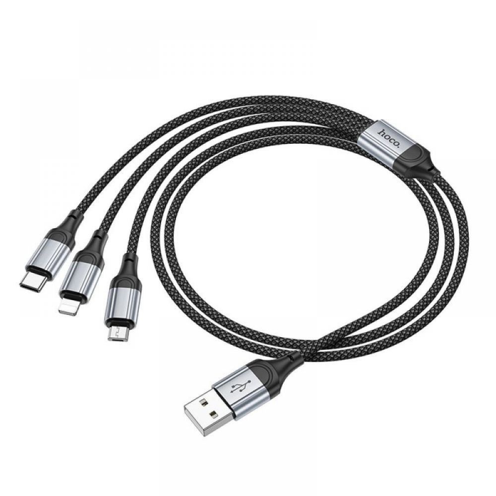 HOCO kabl 3u1 USB A na Lightning / Micro USB / Type C 2,4A X102 1 m crni