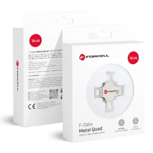 FORCELL F-DATA Metal Quad 16 GB USB fles USB 3.2 Gen 1 (USB A/Type C/Lightning/Micro USB) srebrni