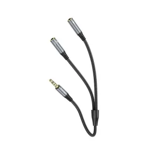 AUX kabl 2u1 3,5 mm (muski) na 2 x 3,5 mm (zenski) Hoco 0,25 m UPA21 metalno sivi