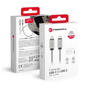 USB C na USB C kabl Forcell F-Energy QC4.0 PD 5A 100W E-Mark Metal 2 m C239 srebrni