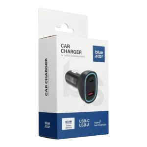 Auto punjac BLUE STAR 3A 63W USB C + USB A PD QC3.0 AFC PPS SFC2.0 crni